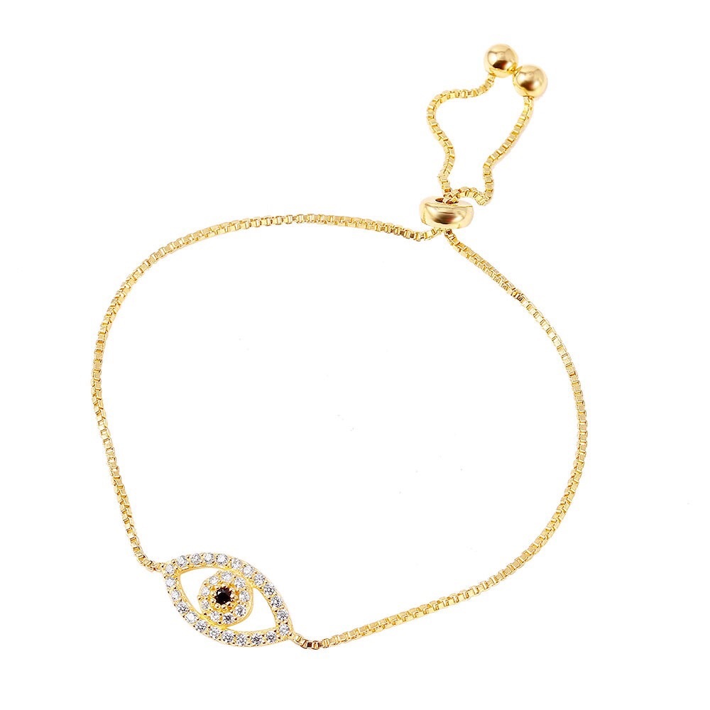 Sterling Silver 925 Protection Evil Eye Gold Brac
